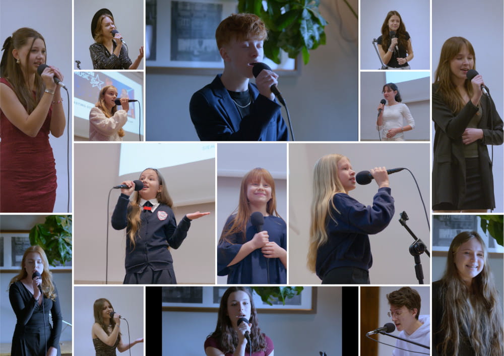 kolaż zdjęć finalistów podczas nagrań w studiu wytwórni Magic Records